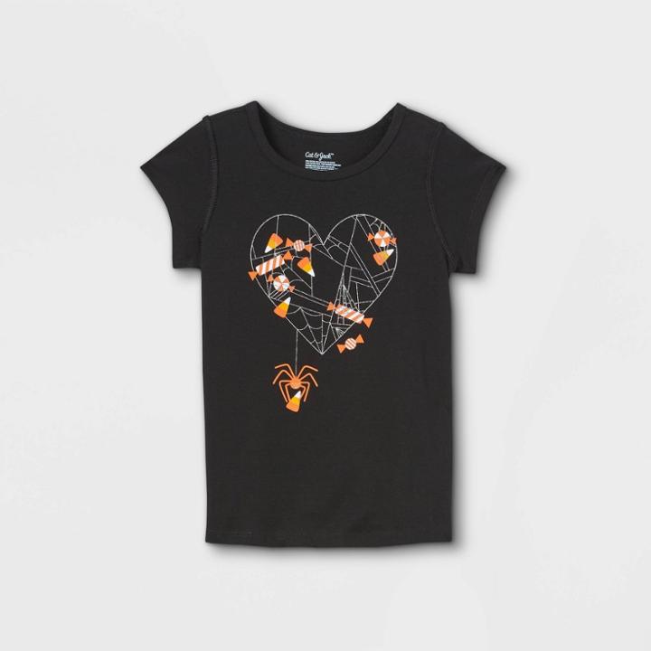 Toddler Girls' Adaptive Halloween Printed Short Sleeve Graphic T-shirt - Cat & Jack Black