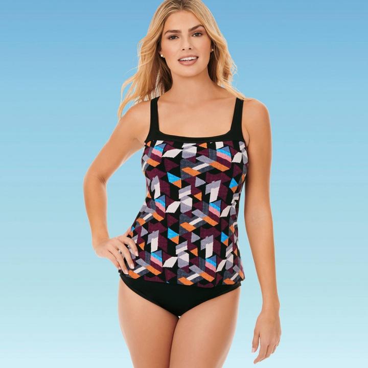 Women's Contrast Trim Over The Shoulder One Piece Swimsuit - Dreamsuit By Miracle Brands Black 6, Women's,