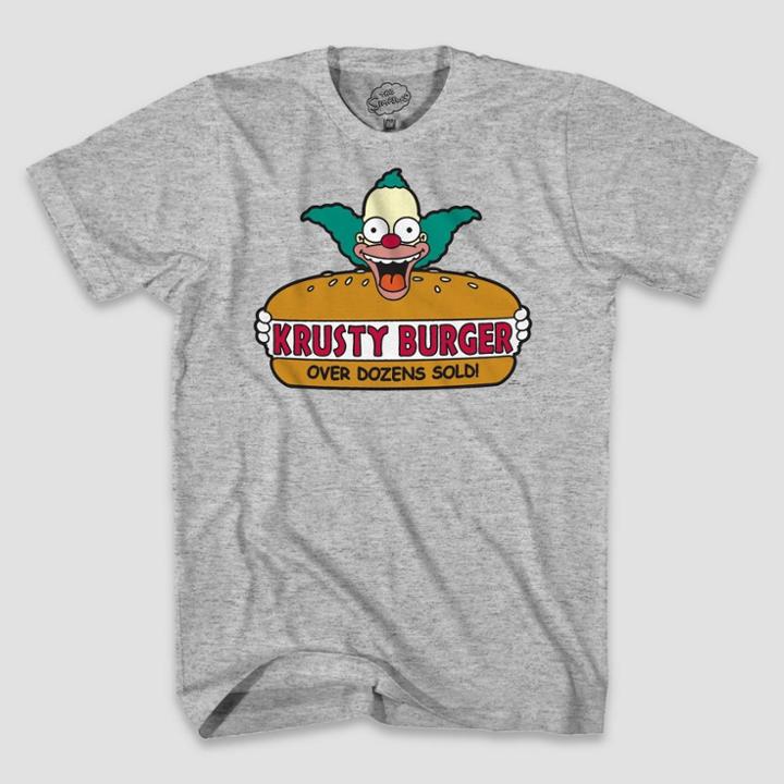 Men's The Simpsons Krusty Burger Short Sleeve Graphic T-shirt - Gray S, Men's,