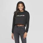 Women's Long Sleeve Creator Cropped Graphic T-shirt - Freeze (juniors') - Black