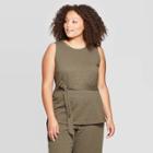 Women's Plus Size Crewneck Belted Knit Tank Top - Ava & Viv Olive (green)