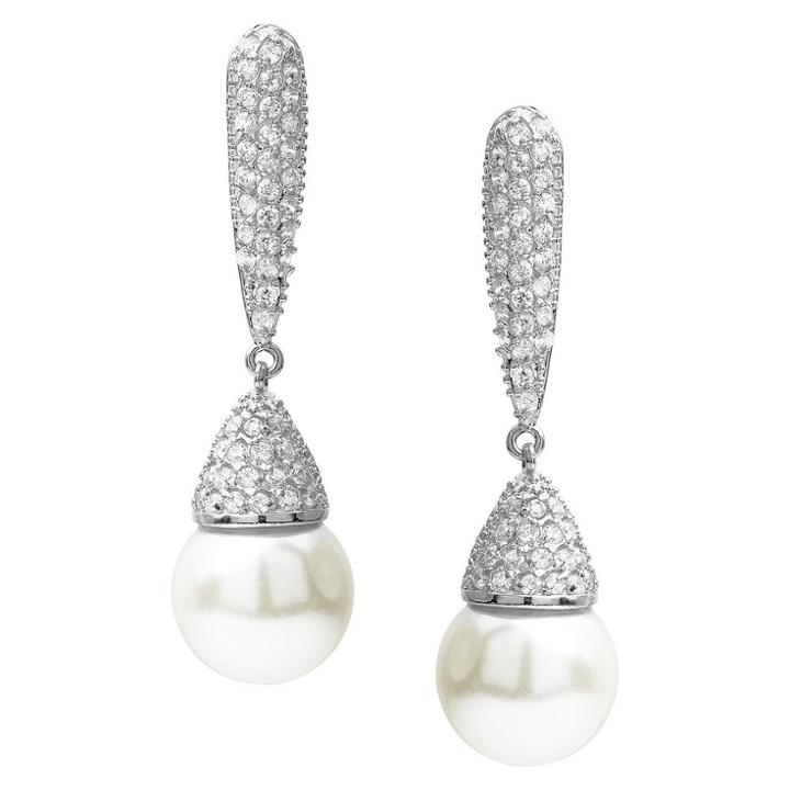 1 7/8 Ct. T.w. Journee Collection Round Cut Cz Pave Set Simulated Pearl Dangle Earrings In Brass -