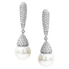 1 7/8 Ct. T.w. Journee Collection Round Cut Cz Pave Set Simulated Pearl Dangle Earrings In Brass -