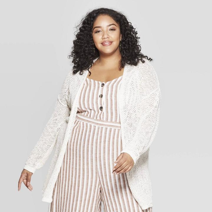 Women's Plus Size Long Sleeve Open Layered Cardigan - Universal Thread White