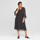 Women's Plus Size Floral Print Ruffle Waist Dress - Ava & Viv Black