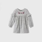 Toddler Girls' Cozy Embroidered Long Sleeve Dress - Art Class Gray