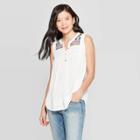 Women's Sleeveless V-neck Blouse With Embroidery - Knox Rose White