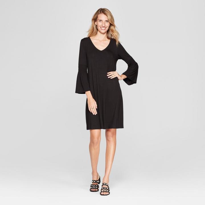 Women's Ruched Bell Sleeve Knit Swing Dress - Spenser Jeremy - Black