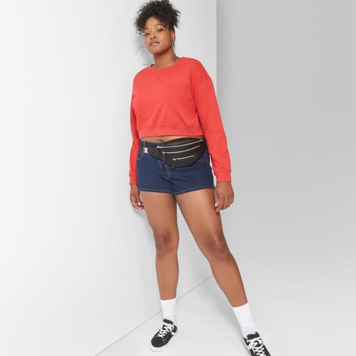 Women's Plus High-rise Denim Shorts - Wild Fable Dark Wash
