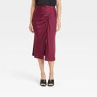 Women's Ruched Satin Midi Slip Skirt - A New Day Burgundy