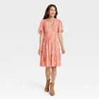 Women's Short Sleeve A-line Dress - Knox Rose Coral Red Floral