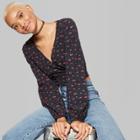 Women's Cherry Print Long Sleeve Wrap Top - Wild Fable Black