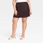 Women's Plus Size Satin Mini A-line Skirt - A New Day Brown
