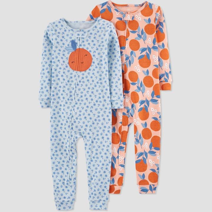 Baby Girls' Peaches Footed Pajama - Just One You Made By Carter's Blue/orange