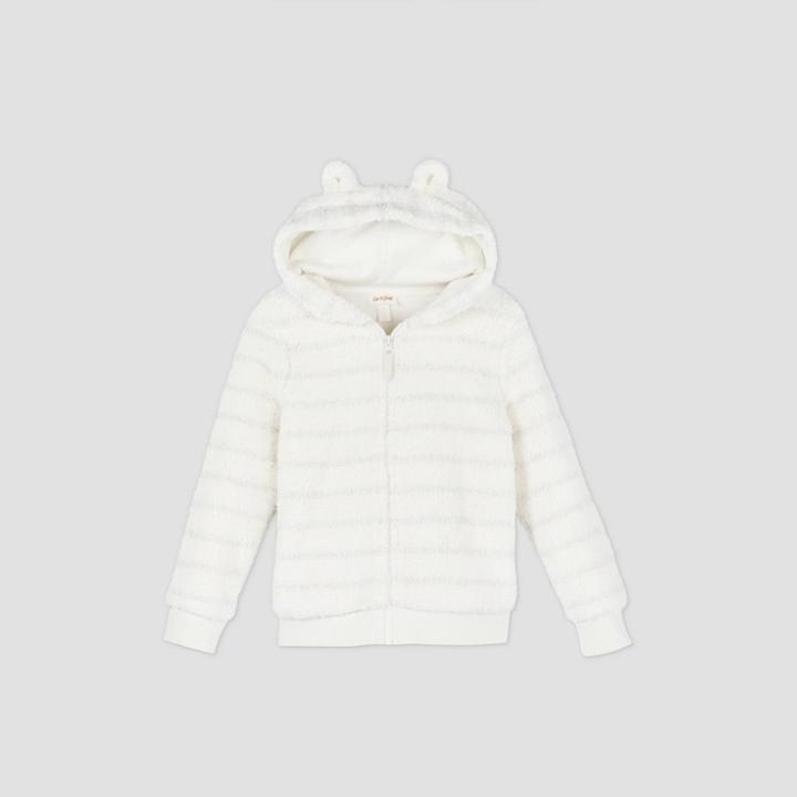 Girls' Striped Sherpa Zip-up Hoodie - Cat & Jack Cream