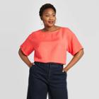 Women's Plus Size Short Sleeve Linen Cuff T-shirt - A New Day Coral 1x, Women's, Size: