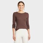 Women's Long Sleeve Ribbed T-shirt - A New Day Brown