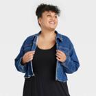 Women's Plus Size Cropped Denim Jacket - Ava & Viv Medium Wash 2x,