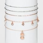 Target Mixed Chain, Heart And Pineapple Charm Choker Necklace Set 5ct- Silver/rose Gold