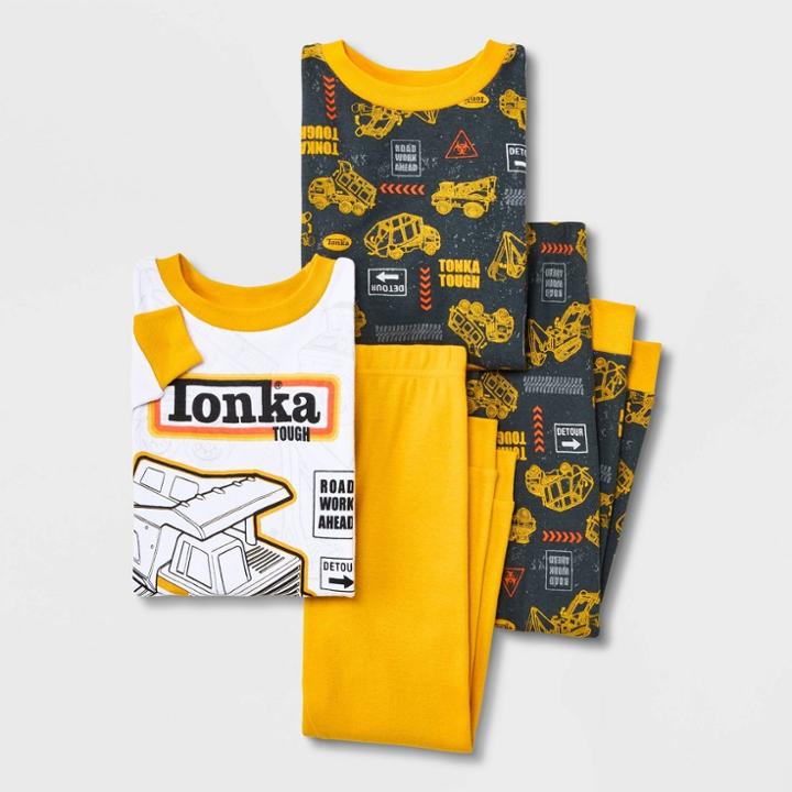 Toddler Boys' 4pc Tonka Tough Pajama Set - Yellow