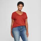 Women's Plus Size V-neck Short Sleeve T-shirt - Ava & Viv Red