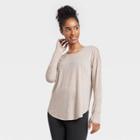 Women's Drop Shoulder Long Sleeve T-shirt - All In Motion Heather Oatmeal S, Grey Oatmeal