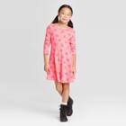 Girls' Long Sleeve Hearts Knit Dress - Cat & Jack Coral Xl, Girl's, Pink