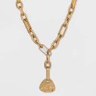 Chunky Link And Floral Texture Charm Chain Necklace - Universal Thread Worn Gold
