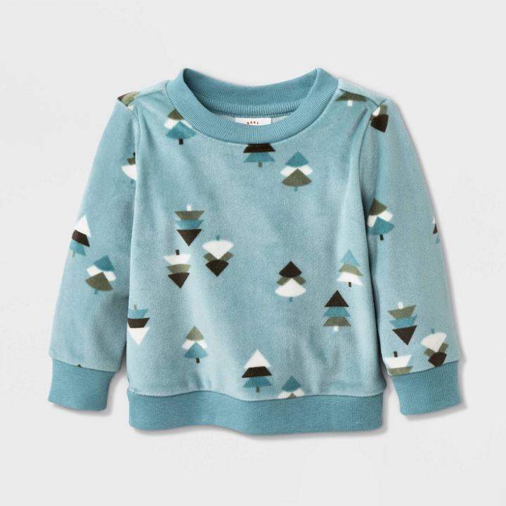 Baby Girls' Trees Cozy Pullover - Cat & Jack Mint Green Newborn