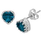 1 1/2 Tcw Tiara Sterling Silver Heart-cut London Blue Topaz Crown Earrings, Women's