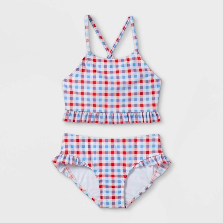Girls' High Neck Gingham 2pc Bikini Set - Cat & Jack Red
