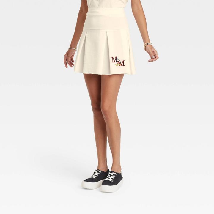 Mickey Mouse Women's Disney Mickey University Graphic Mini A-line Skirt - Ivory