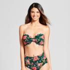 Vanilla Beach Women's Floral Print Scallop Bandeau Bikini Top - Floral Forest D/dd Cup, Green