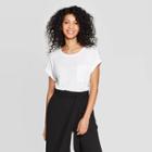 Women's Regular Fit Short Sleeve Crewneck Linen Cuff T-shirt - A New Day Fresh White