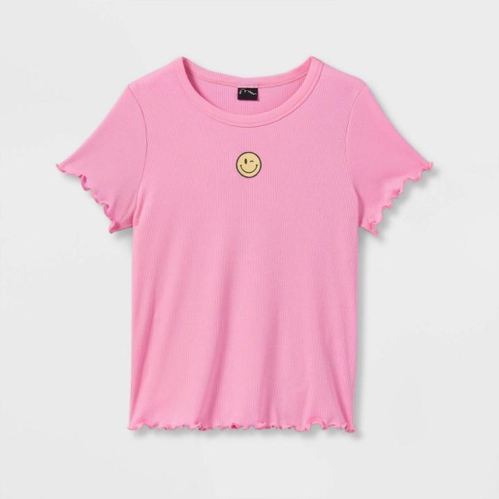 Girls' Boxy Embroidered Short Sleeve T-shirt - Art Class Pink