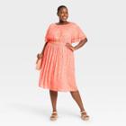 Women's Plus Size Short Sleeve Flutter Dress - Ava & Viv Coral X, Pink