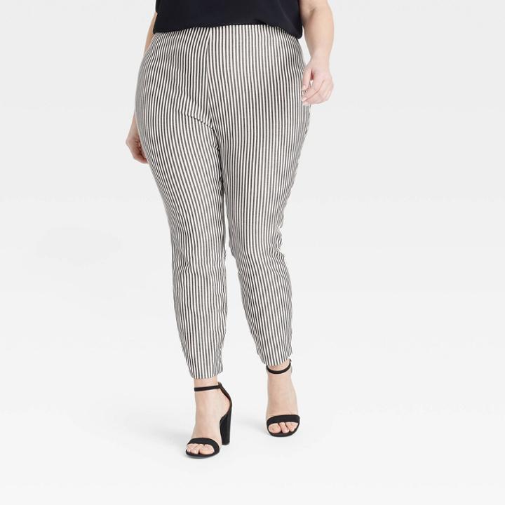 Women's Plus Size Striped High-rise Skinny Ankle Pants - A New Day Black/white