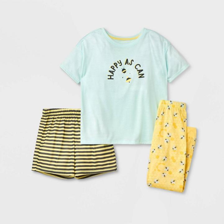 Girls' 3pc Pajama Set - Cat & Jack Yellow/aqua Blue