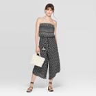 Women's Printed Strapless Square Neck Tie Waist Cropped Jumpsuit - Xhilaration Black/white