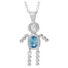 Journee Collection 1/6 Ct. T.w. Oval-cut Cz Bezel Set Birthstone Boy Pendant Necklace In Sterling Silver - Blue (18),