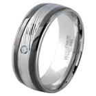 Men's West Coast Jewelry Blacktone And Silverplated Stainless Steel Cubic Zirconia Grooved Ring