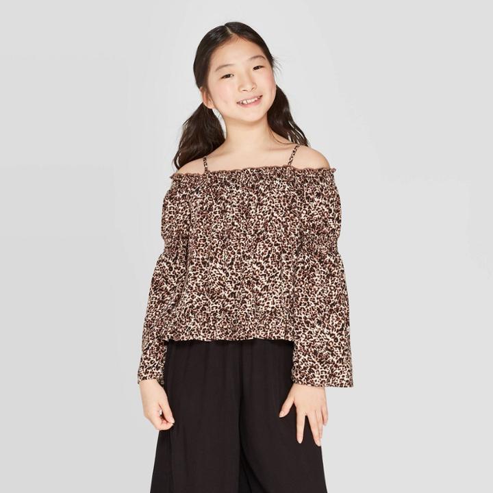 Girls' Cold Shoulder Top - Art Class Brown
