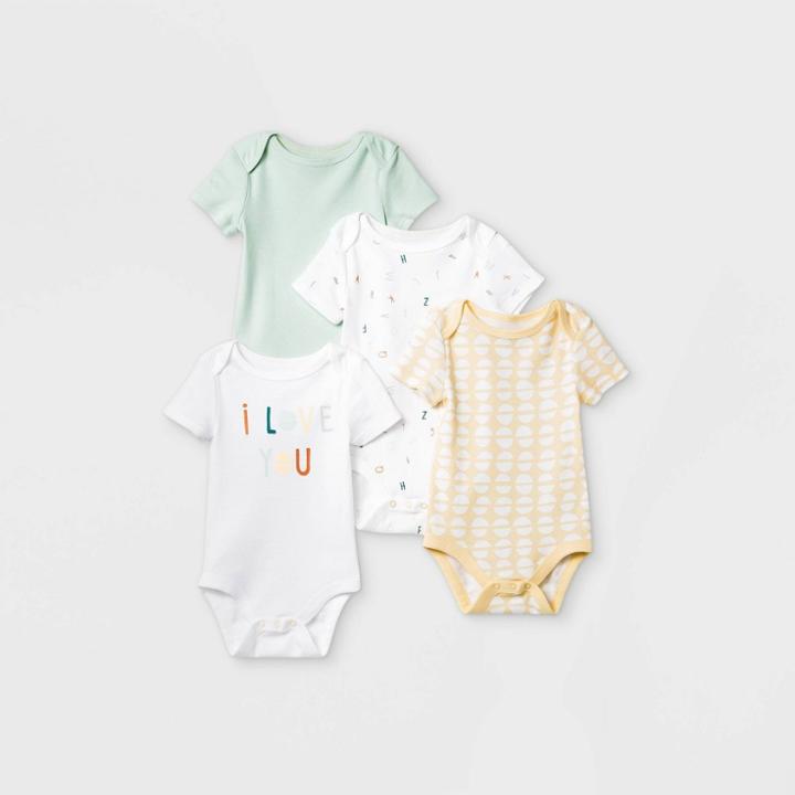 Baby 4pk 'abc' Short Sleeve Bodysuit - Cloud Island Mint/yellow/white Newborn