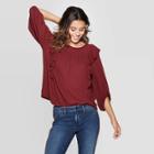 Women's Long Sleeve Crewneck Ruffle Top Shirt - Universal Thread Burgundy
