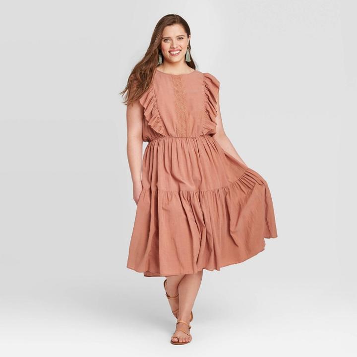 Women's Plus Size Sleeveless Embroidered Ruffle Dress - Universal Thread Blush Pink 1x, Women's,