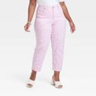 Women's High-rise Slim Fit Straight Jeans - Ava & Viv Pink Abstract