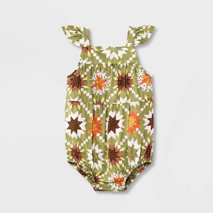 Baby Girls' Floral Quilt Romper - Cat & Jack Green Newborn