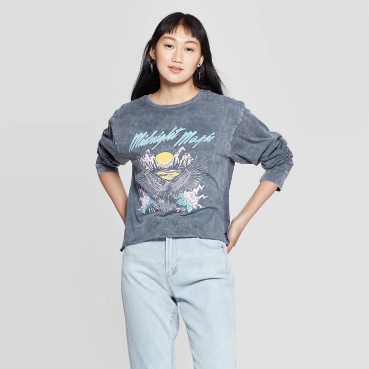 Grayson Threads Women's Midnight Magic Long Sleeve Cropped T-shirt (juniors')- Gray