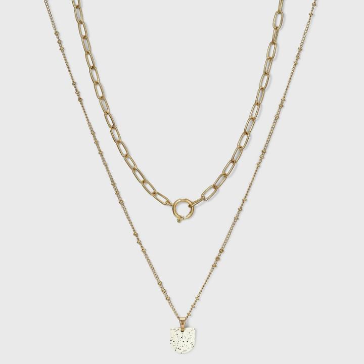 Speckled Half Moon Charm Double Layer Necklace - Universal Thread Ivory