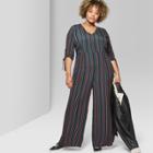 Women's Plus Size Short Sleeve Striped Jumpsuit With Sleeve Ties - Wild Fable Black
